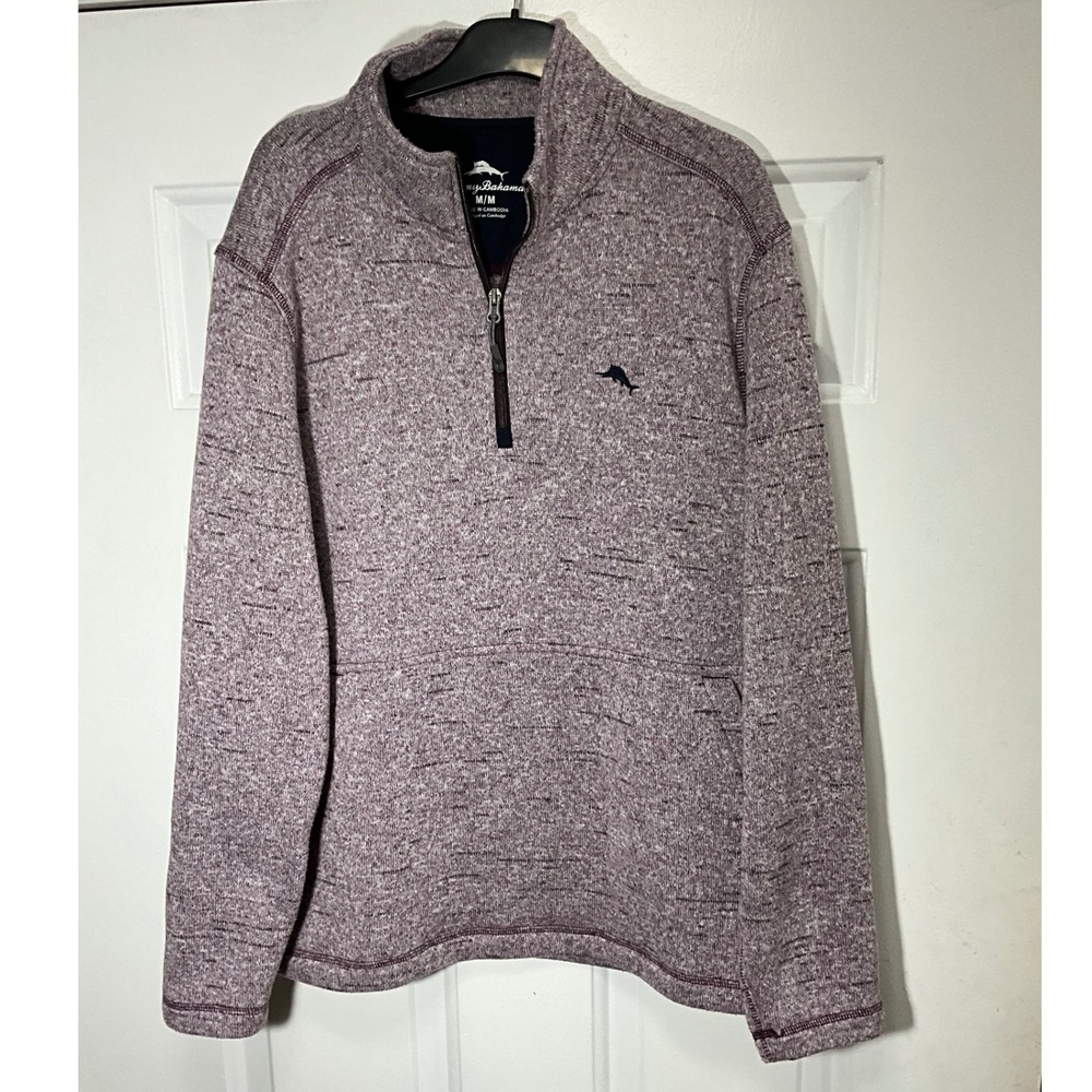 Tommy Bahama Mens Quarter Zip Pullover Heather Burgundy Space Dye Fleece Medium